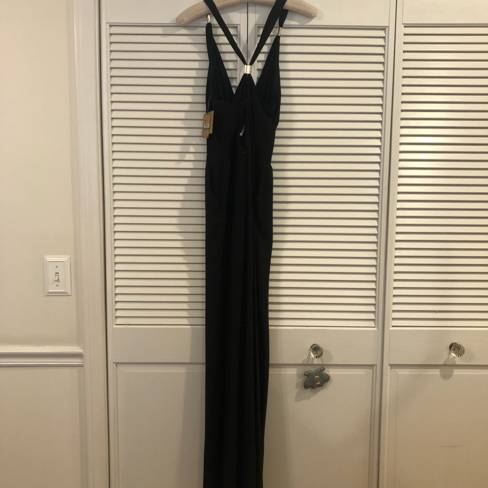 Rachel Roy jumpsuit NWT size L Black evening with gold finding racer back